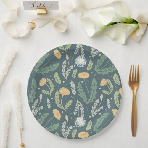 Dandelion Floral Weed Pattern Paper Plates