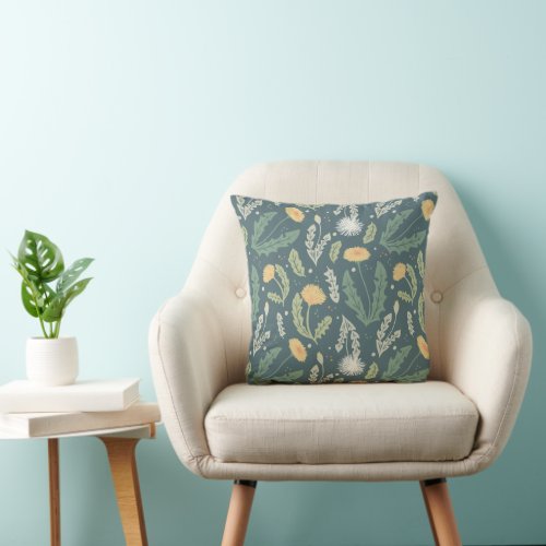 Dandelion Floral Weed Pattern Throw Pillow