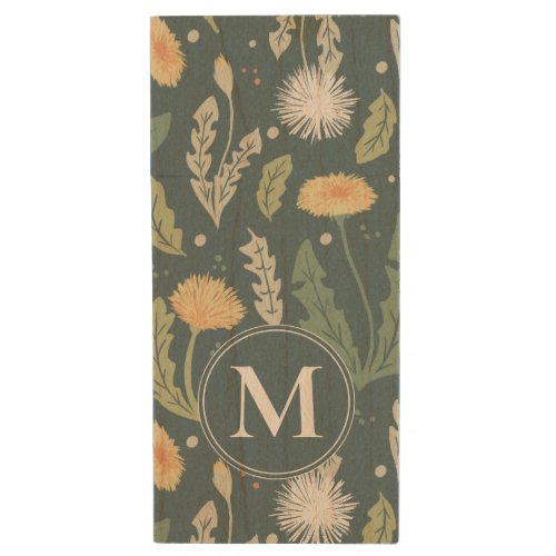 Dandelion Floral Weed Pattern Wood Flash Drive