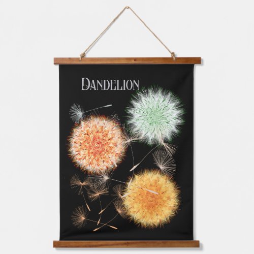 Dandelion Floral Wood Topped Black Wall Tapestry