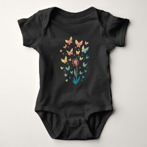 Dandelion flower and butterflies design baby bodysuit