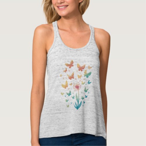 Dandelion flower and butterflies design tank top