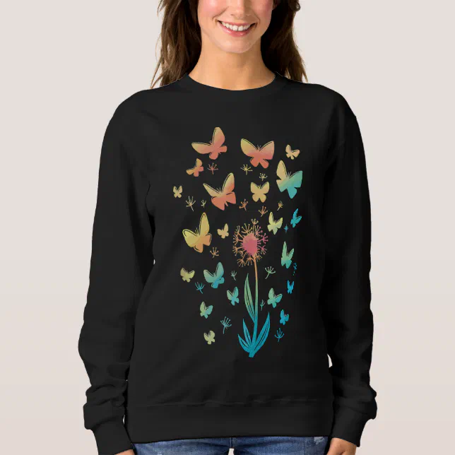 Dandelion Flower Butterflies Floral Butterfly Natu Sweatshirt | Zazzle