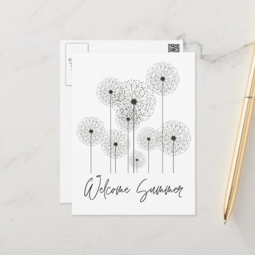 Dandelion Flower Drawing Welscome Summer Postcard