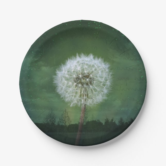 Dandelion Flower Fluff Starry Sky Art Paper Plates (Front)