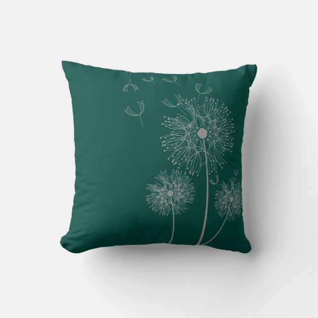 Dandelion flower on teal throw pillow (Front)