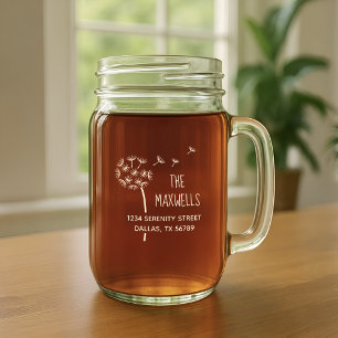 Dandelion Flower Parachutes Address Mason Jar W/ Handle