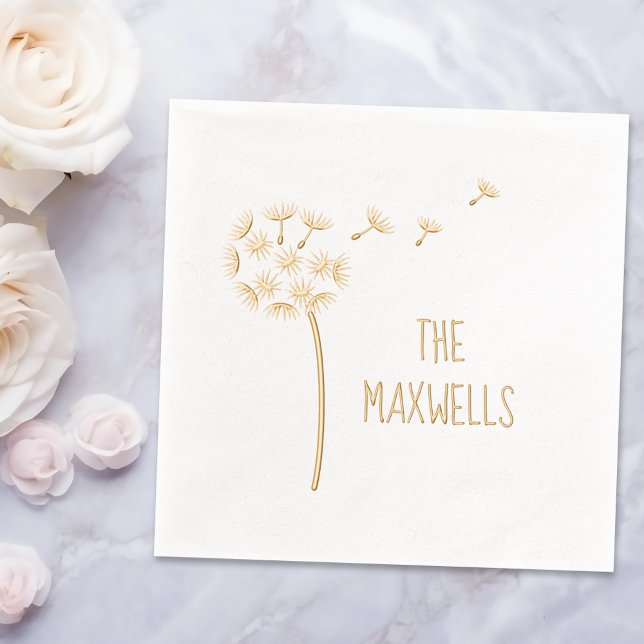 Dandelion Flower Parachutes Family Name Foil Napkins (Creator Uploaded)