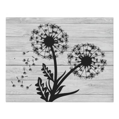 Dandelion Flower Whitewash Wood  Faux Canvas Print