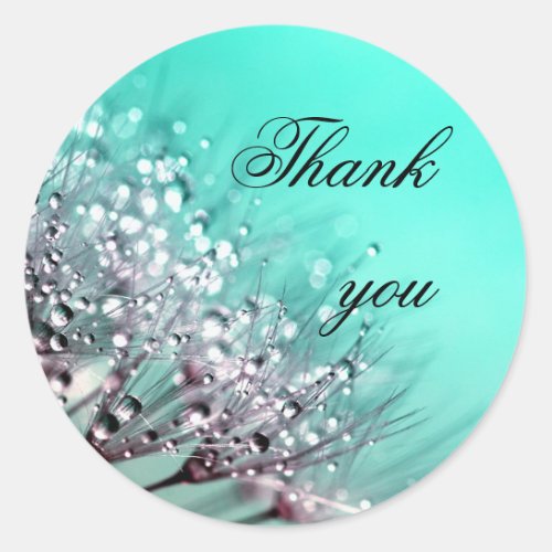 Dandelion Flowers Aqua Blue Wedding Thank You Classic Round Sticker