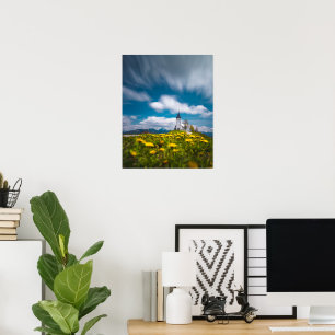 Dandelion flowers at church of st primus Jamnik Sl Poster