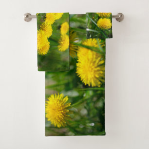 Dandelion Flowers Dandelions Yellow Green Bath Towel Set