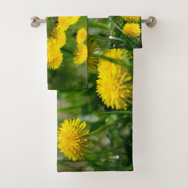 Dandelion Flowers Dandelions Yellow Green Bath Towel Set (Insitu)