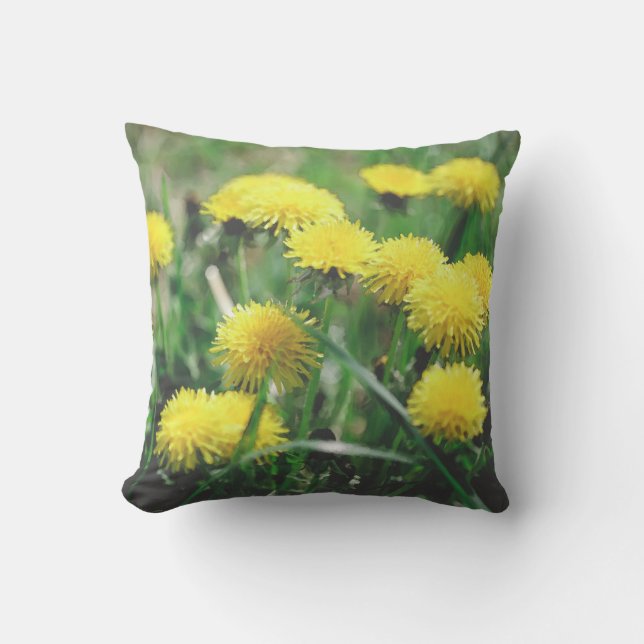 Dandelion Flowers Dandelions Yellow Green Throw Pillow (Front)