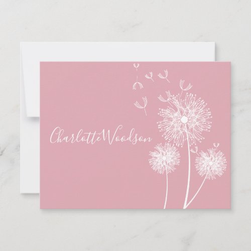 Dandelion Flowers Dusty Pink Script Name  Note Card
