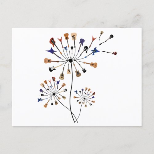 Dandelion Flowers Music Lover Gift For Guitarlist  Postcard