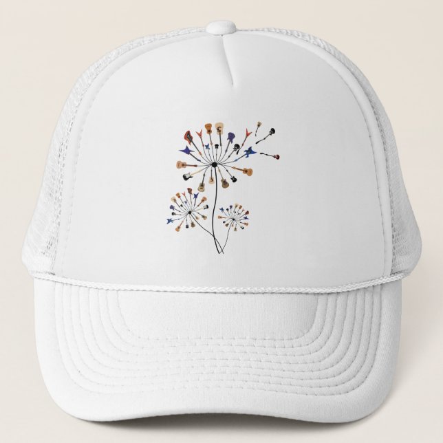 Dandelion Flowers Music Lover Gift For Guitarlist Trucker Hat (Front)
