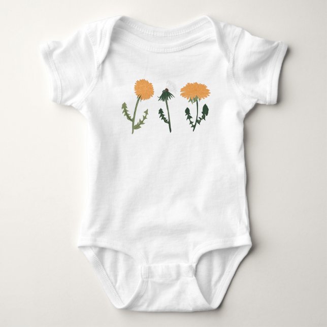 Dandelion Flowers Orange Floral Motif Baby Bodysuit (Front)