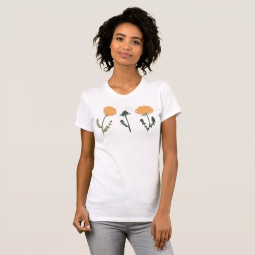 Dandelion Flowers Orange Floral Motif T_Shirt