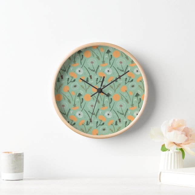 Dandelion Flowers Orange Floral Pattern Clock (Home)