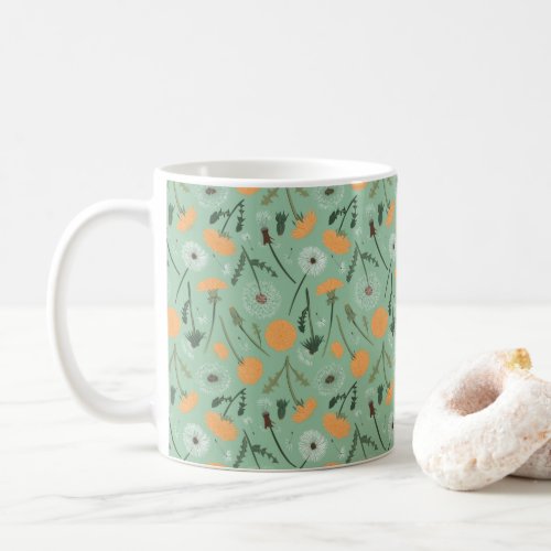 Dandelion Flowers Orange Floral Pattern Coffee Mug