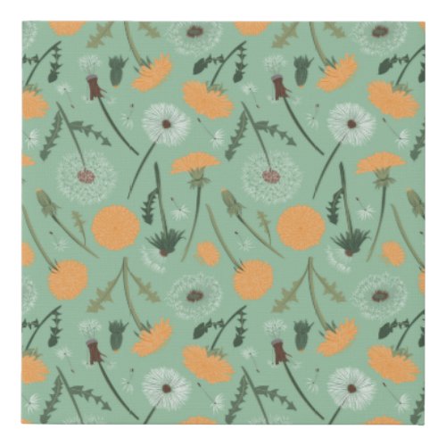 Dandelion Flowers Orange Floral Pattern Faux Canvas Print