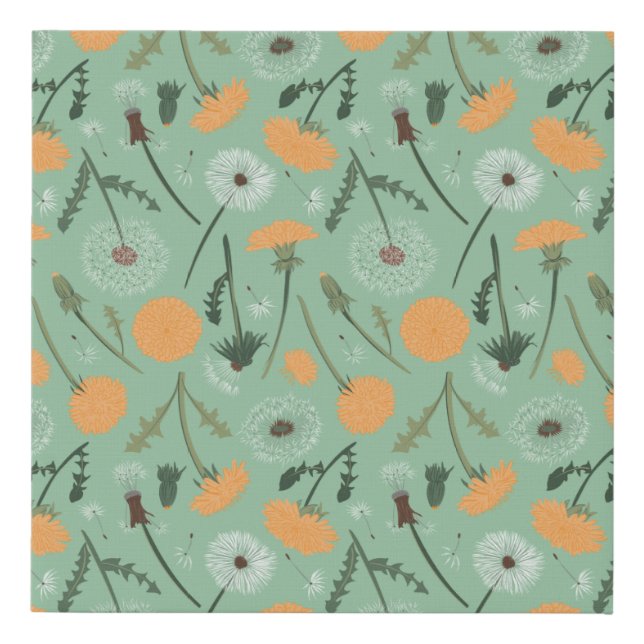 Dandelion Flowers Orange Floral Pattern Faux Canvas Print (Front)