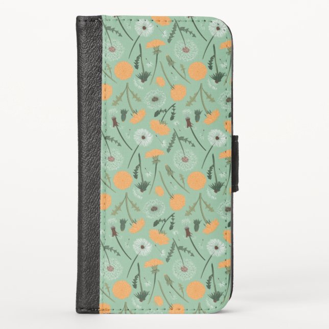 Dandelion Flowers Orange Floral Pattern iPhone Wallet Case (Front)
