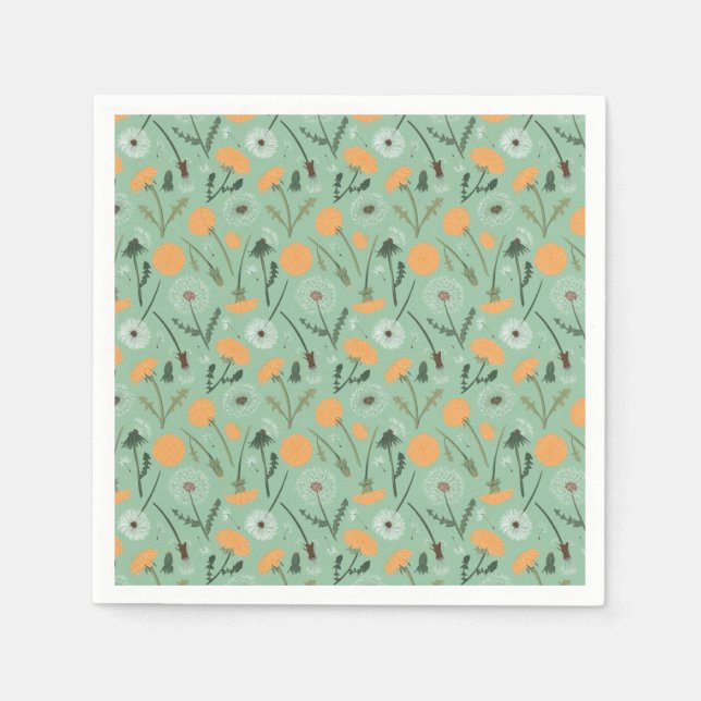 Dandelion Flowers Orange Floral Pattern Napkins (Front)