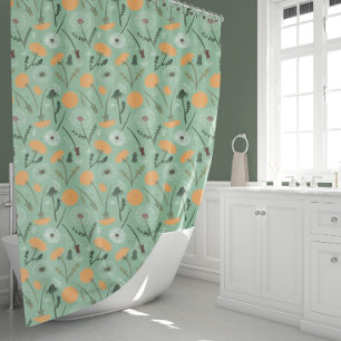 Dandelion Flowers Orange Floral Pattern Shower Curtain