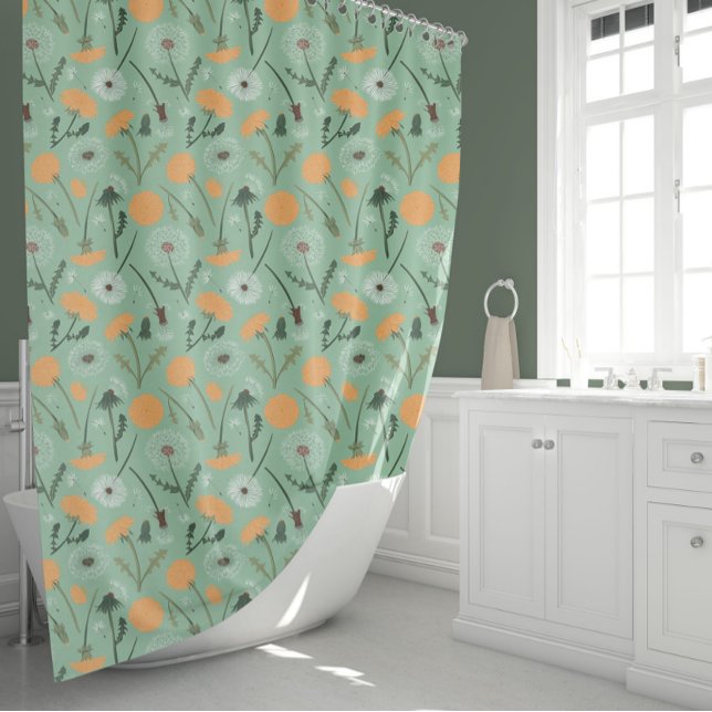 Dandelion Flowers Orange Floral Pattern Shower Curtain (Dandelion Flowers Orange Floral Pattern Shower Curtain from Studio Posies.)