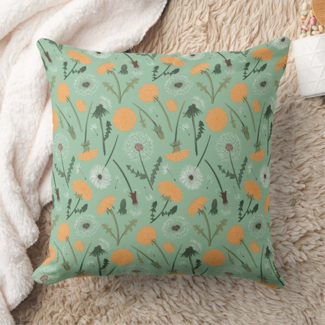 Dandelion Flowers Orange Floral Pattern Throw Pillow (Blanket)