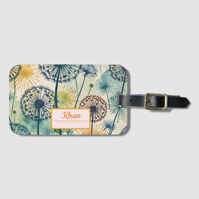 Dandelion flowers pattern digital art personalized luggage tag (Front Horizontal)