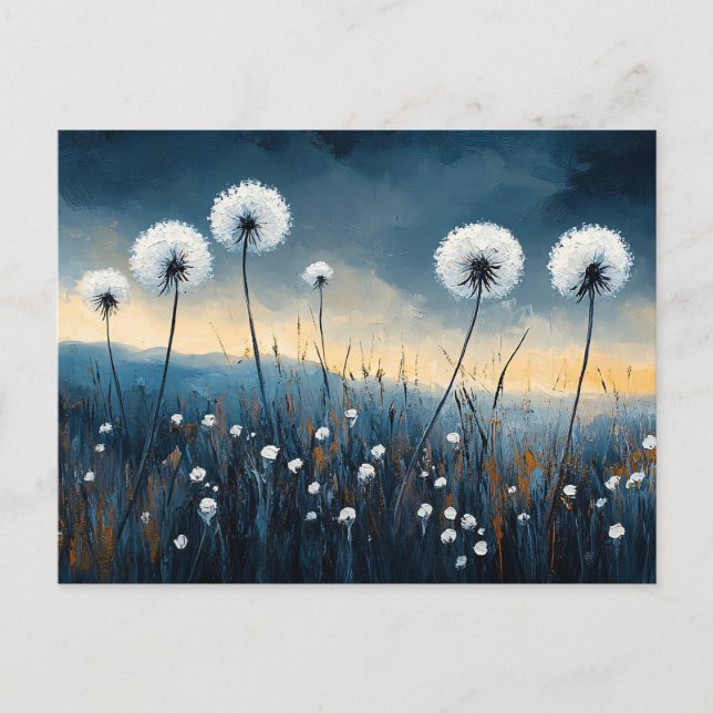 Dandelion Fluff Dramatic Painting Postcard (Front)