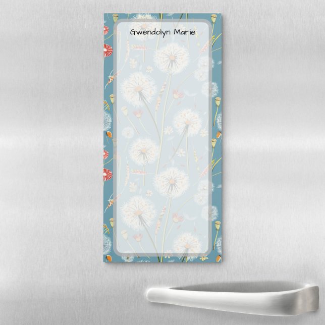 Dandelion Fluff Floral Retro Personalized  Magnetic Notepad (In Situ)