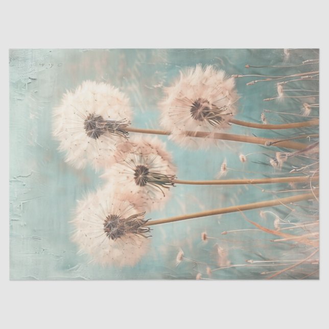 Dandelion Fluff on Light Blue Watercolor Decoupage Tissue Paper (Front)