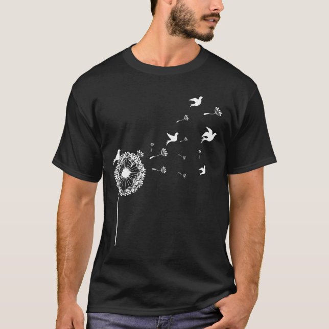 Dandelion Flying Seeds Birds Flower Summer T-Shirt (Front)