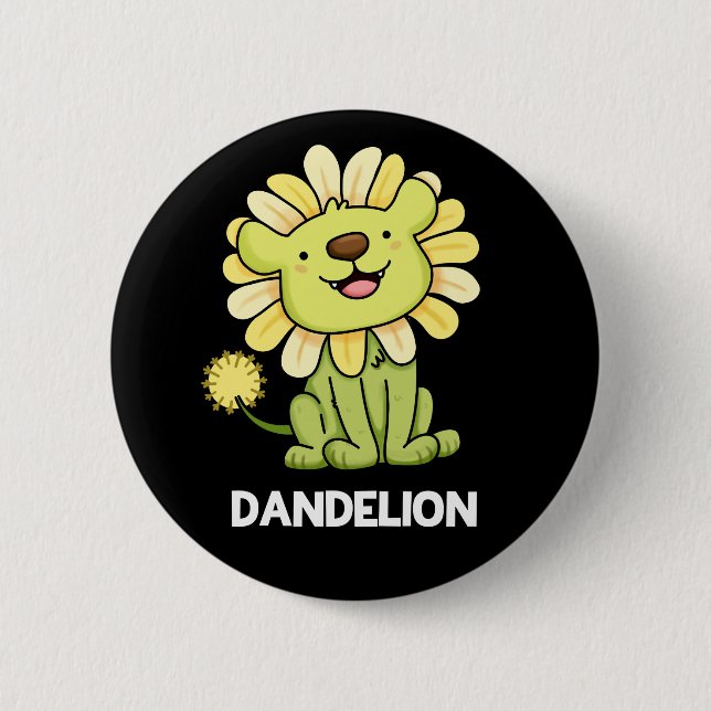 Dandelion Funny Lion Pun Dark BG Button (Front)