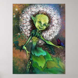 Dandelion Girl and Butterfly Poster