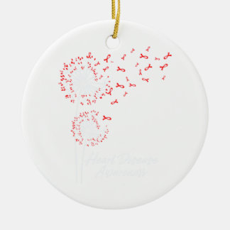 Dandelion Go Red Ribbon Heart Disease Awareness Ceramic Ornament