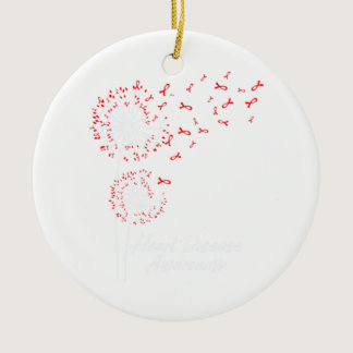 Dandelion Go Red Ribbon Heart Disease Awareness Ceramic Ornament