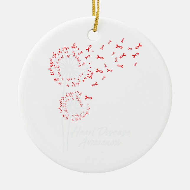Dandelion Go Red Ribbon Heart Disease Awareness Ceramic Ornament (Front)