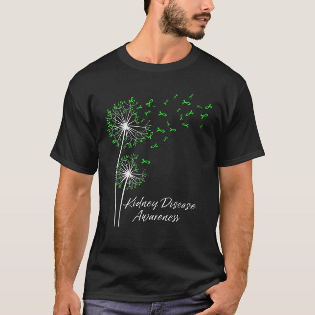 Dandelion Green Ribbon Kidney Disease Awareness Mo T-Shirt (Front)