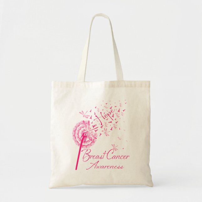 Dandelion Hope Breast Cancer Awareness Dragonfly Tote Bag (Front)