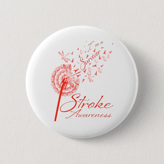 Dandelion I'm A Survivor Stroke Awareness Flower Button (Front)