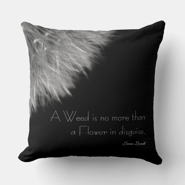 Dandelion in Black & White with Quote Throw Pillow (Front)