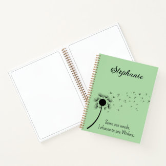 Dandelion In The Wind -  I Choose Wishes Green  Notebook