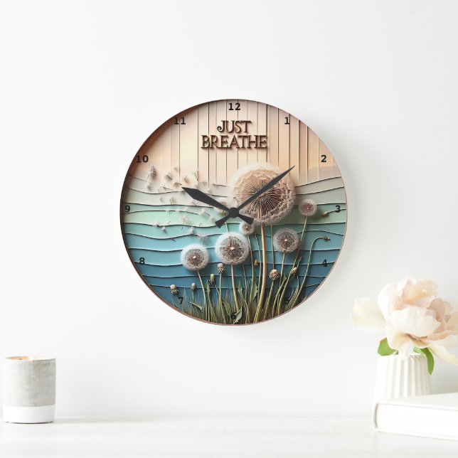 Dandelion "Just Breathe" Serene  Large Clock (Home)