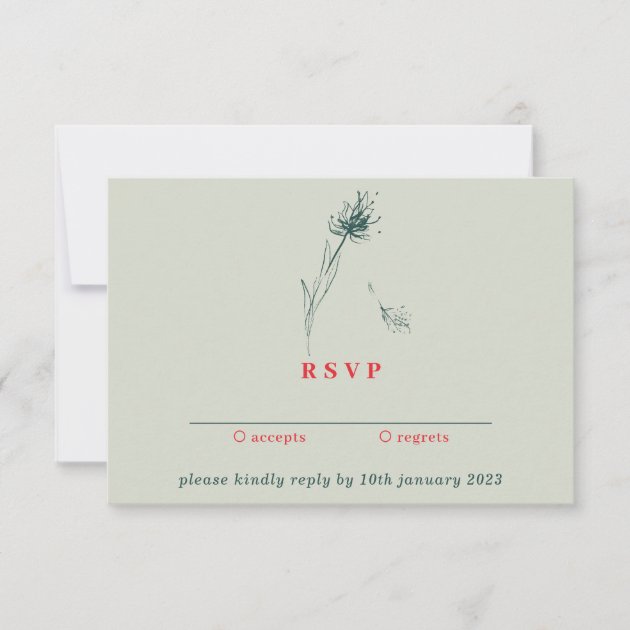 Dandelion Kindly Reply Green Red Boho Floral Invitation