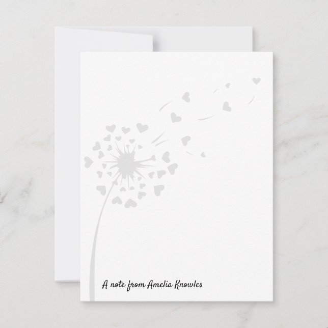 Dandelion Light Gray Cute Simple Script Name Chic Note Card (Front)
